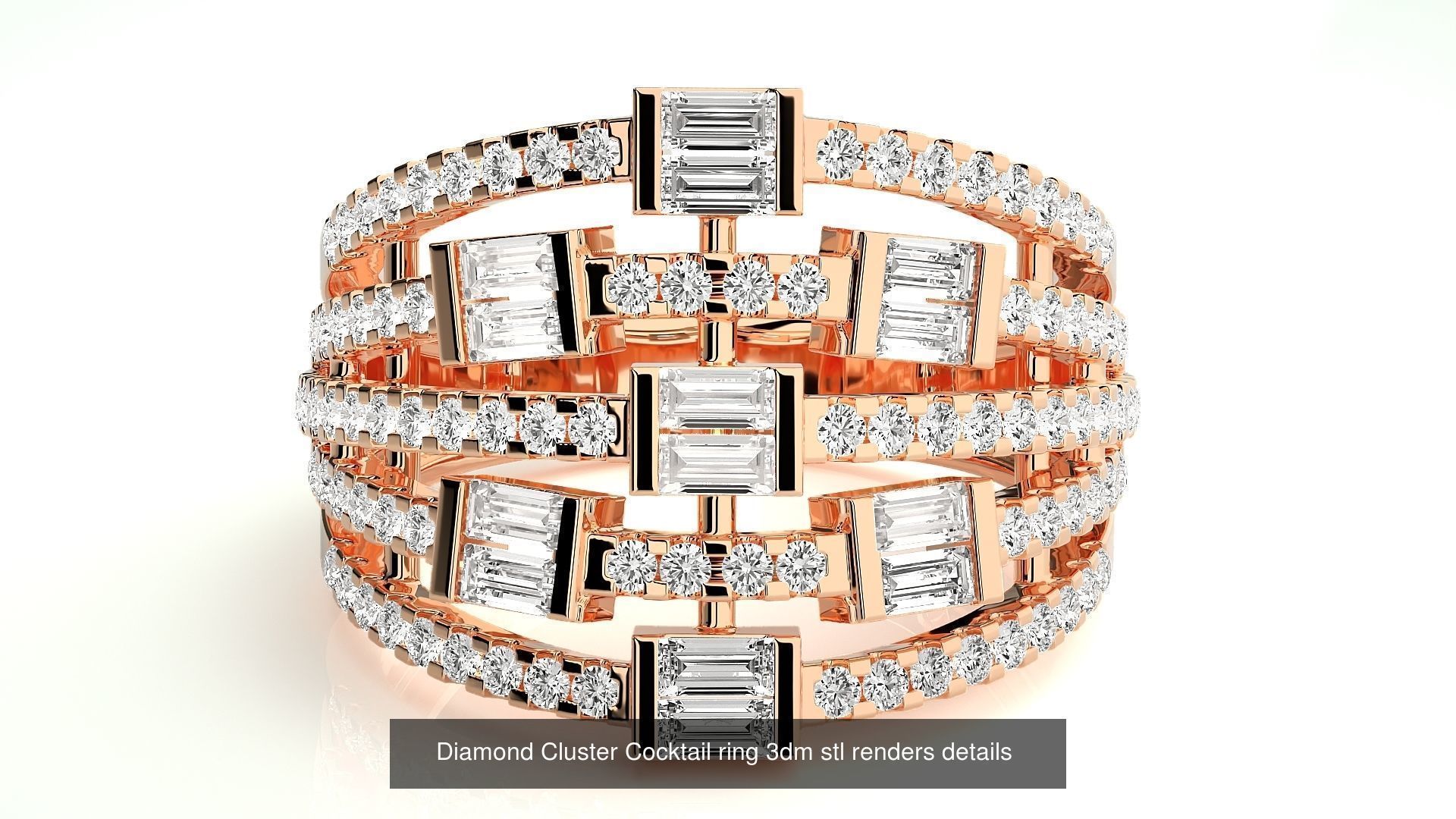 12 Diamond Cluster Cocktail ring 3dm stl renders details 3D Model Collection_4