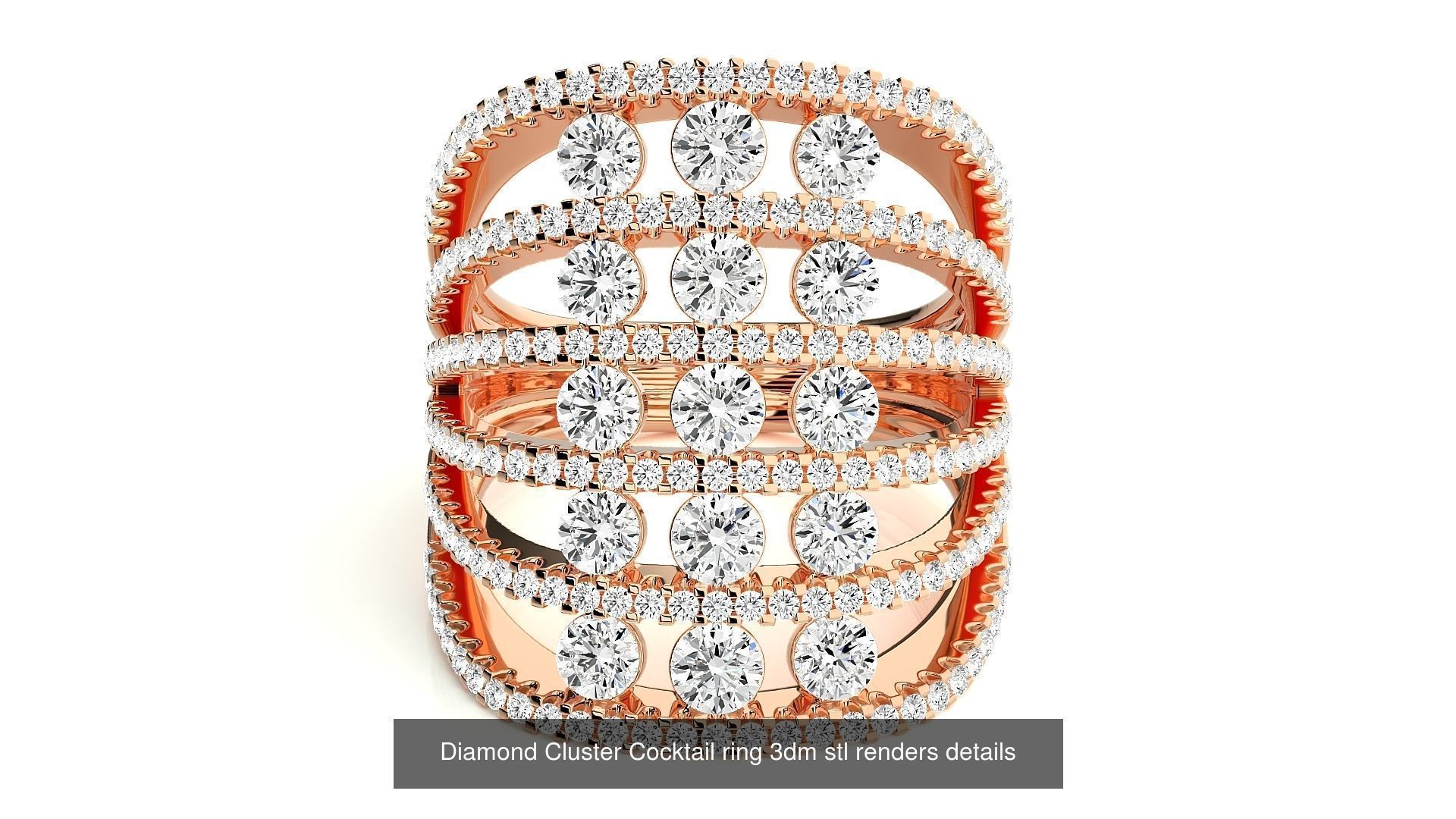 12 Diamond Cluster Cocktail ring 3dm stl renders details 3D Model Collection_7