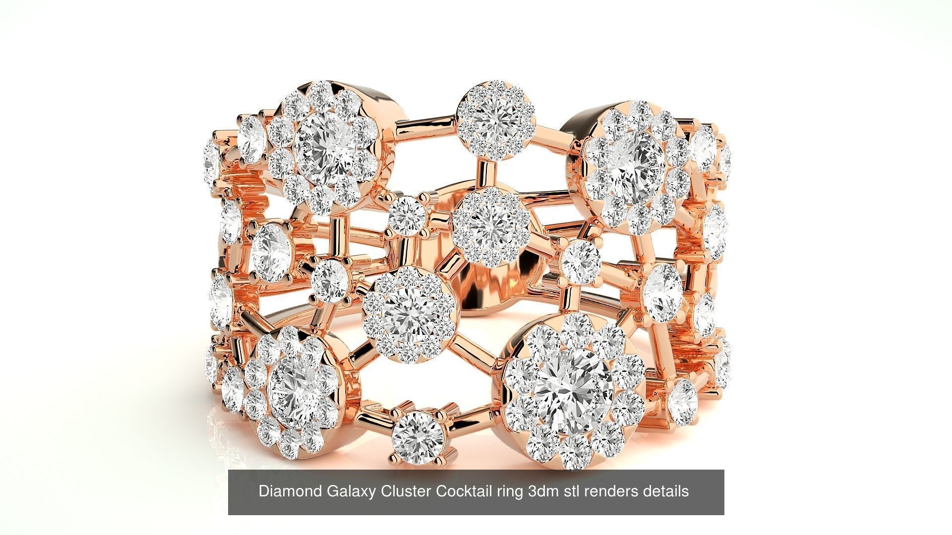 12 Diamond Cluster Cocktail ring 3dm stl renders details 3D Model Collection_12