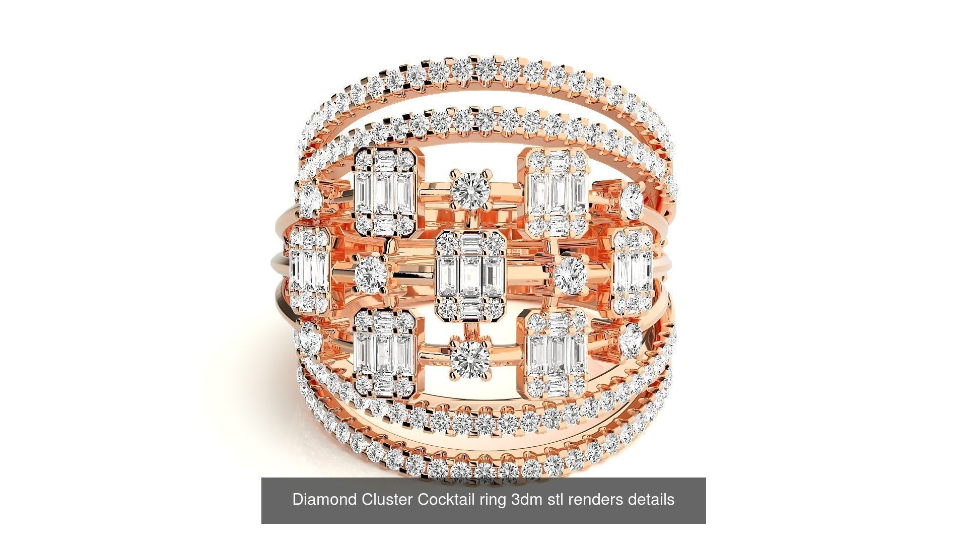 12 Diamond Cluster Cocktail ring 3dm stl renders details 3D Model Collection_6