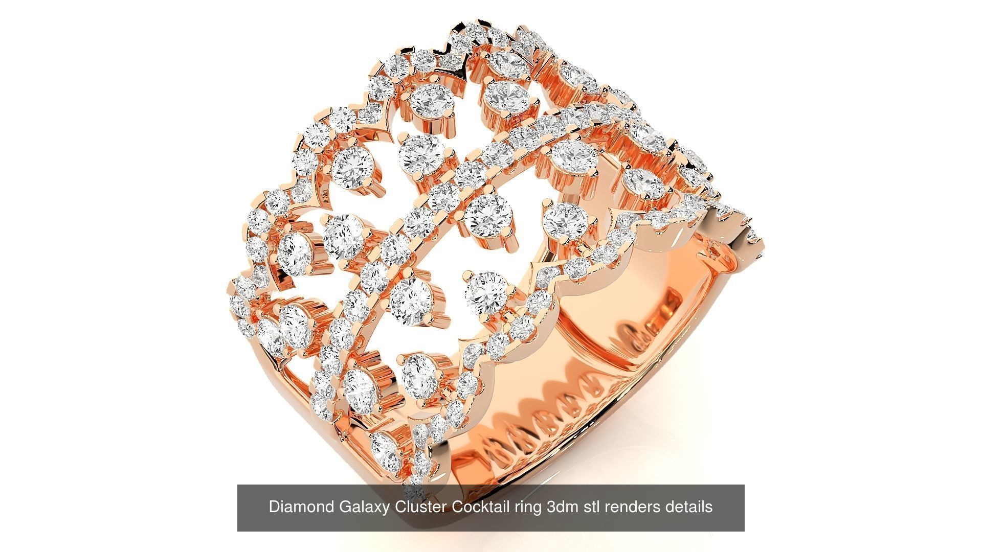 12 Diamond Cluster Cocktail ring 3dm stl renders details 3D Model Collection_9