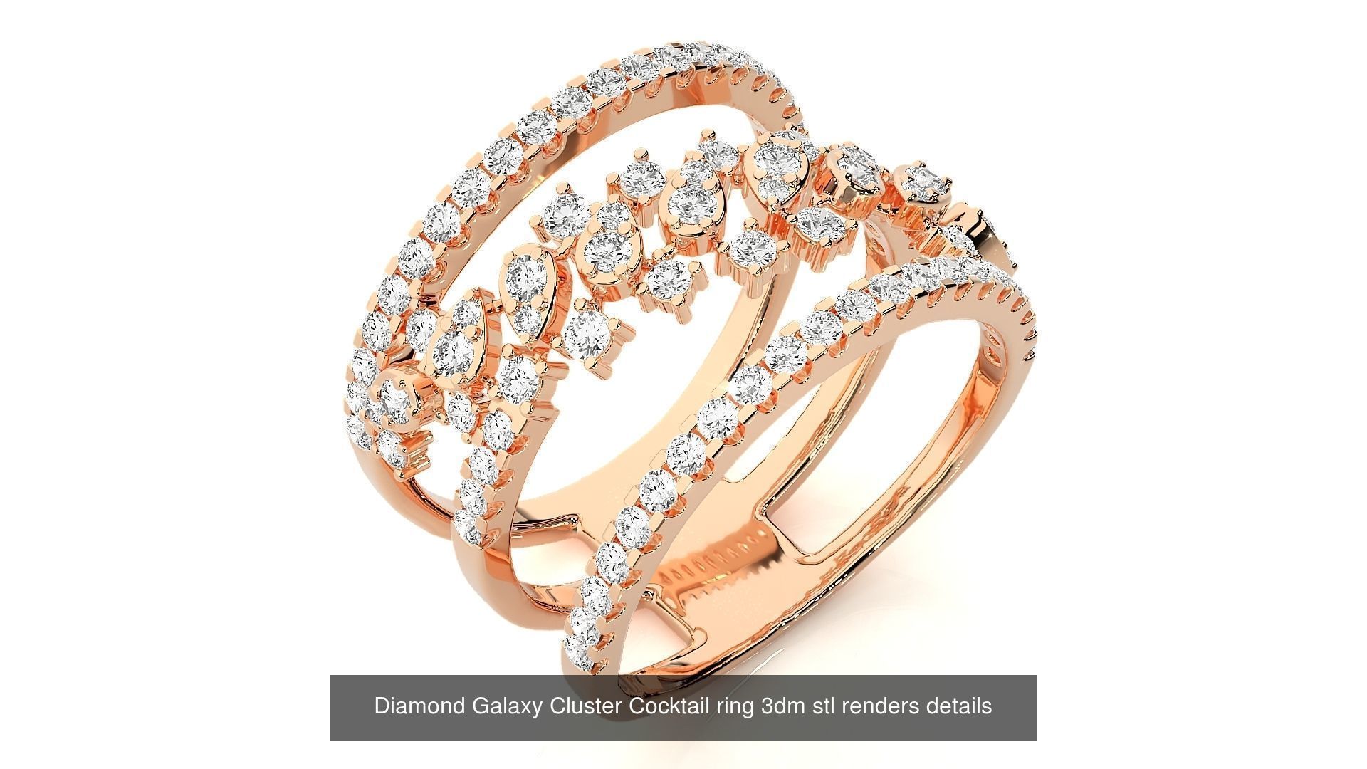 12 Diamond Cluster Cocktail ring 3dm stl renders details 3D Model Collection_8