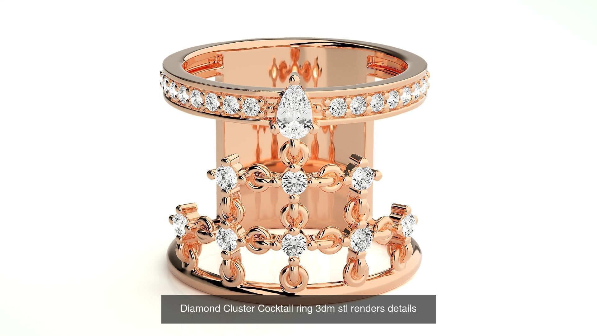 12 Diamond Cluster Cocktail ring 3dm stl renders details 3D Model Collection_3