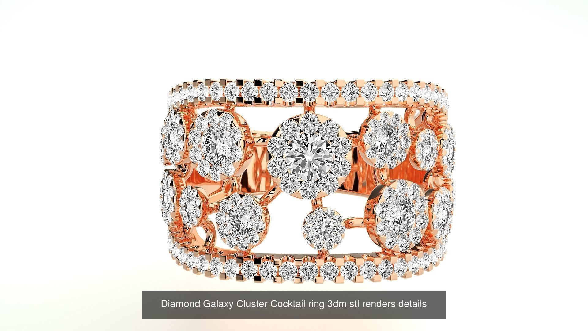 12 Diamond Cluster Cocktail ring 3dm stl renders details 3D Model Collection_10