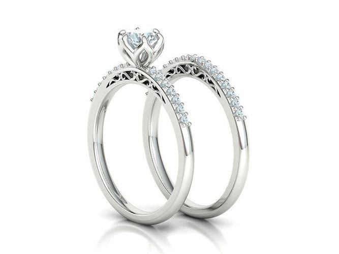 Solitaire Ring 5mm Stone and Match Ring Bridal Set 3dmodels 3D print model