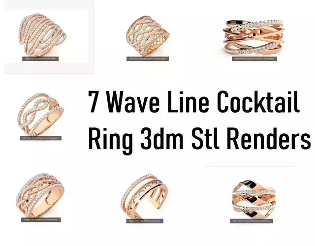 7 Wave Cocktail Ring 3dm stl renders details 3D print model 3D Model Collection