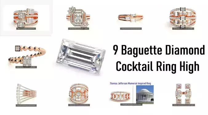 9 Baguette Diamond Cocktail Ring 3dm Stl Renders Details 3D Model Collection