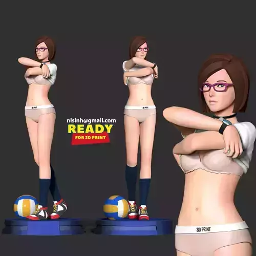 Fulltime woman in bikini with volleyball ball 3D print model
