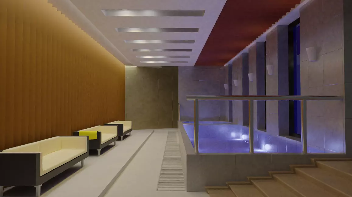 Indoor Pool Low-poly 3D model_0