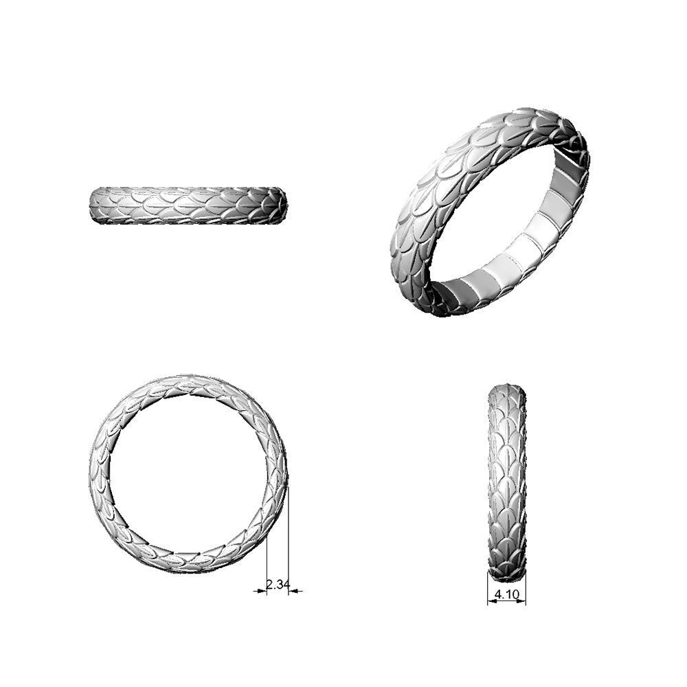N024-02 Snake large texture ring 3D print model_2