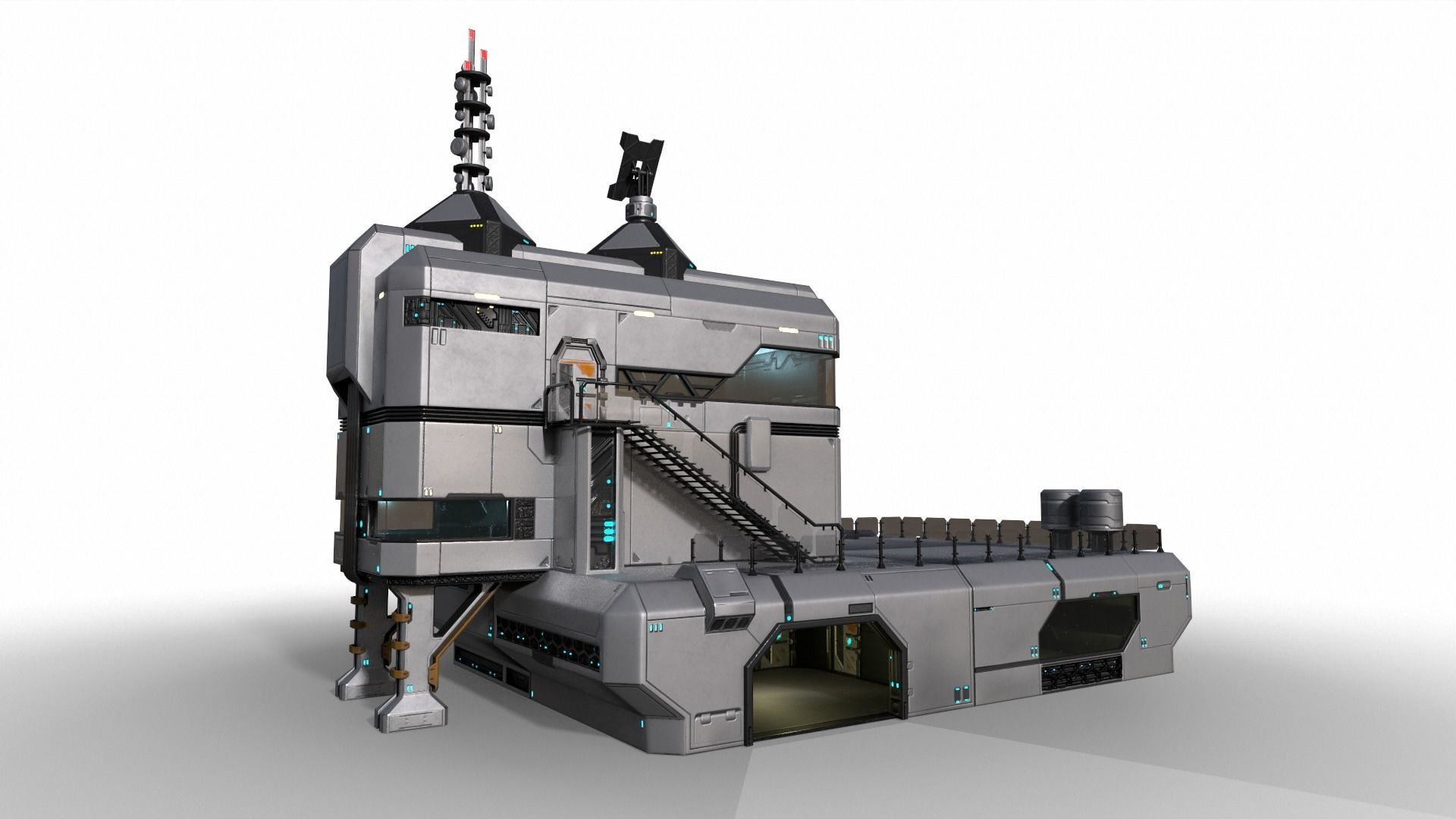 Space building Low-poly 3D model_3