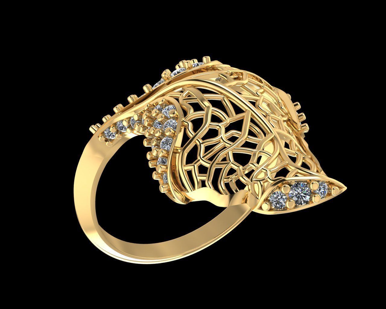Leaves Ring 3D print model_7
