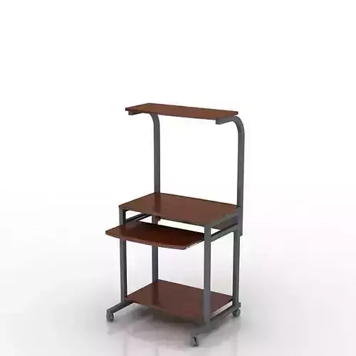 Small Space Single Chocolate Brown Wood And Grey Metal Computer Desk With Shelf On Wheels