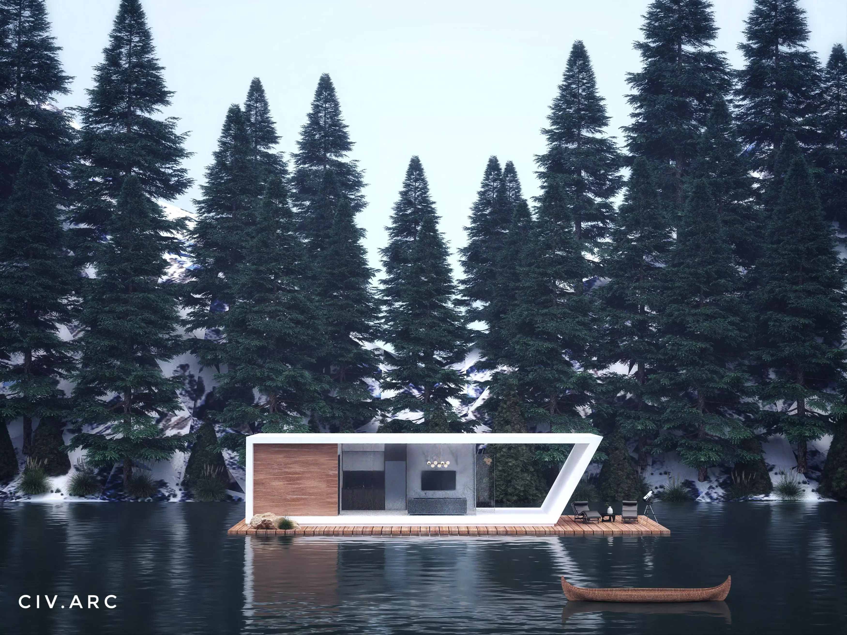 Modern Villa house in lake Low-poly 3D model