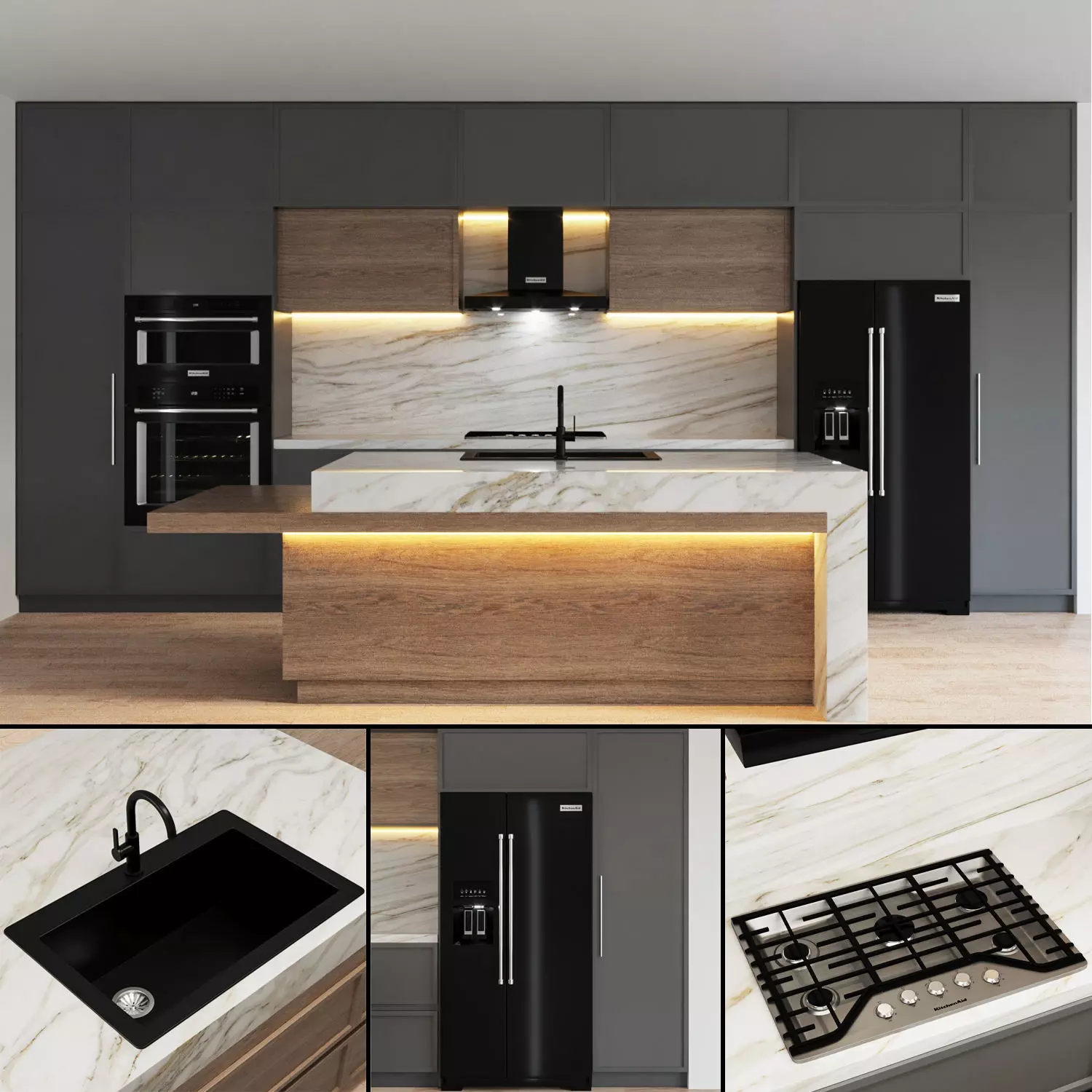 Kitchen01 modern kitchen with marble counter tops and stainle... 3D model