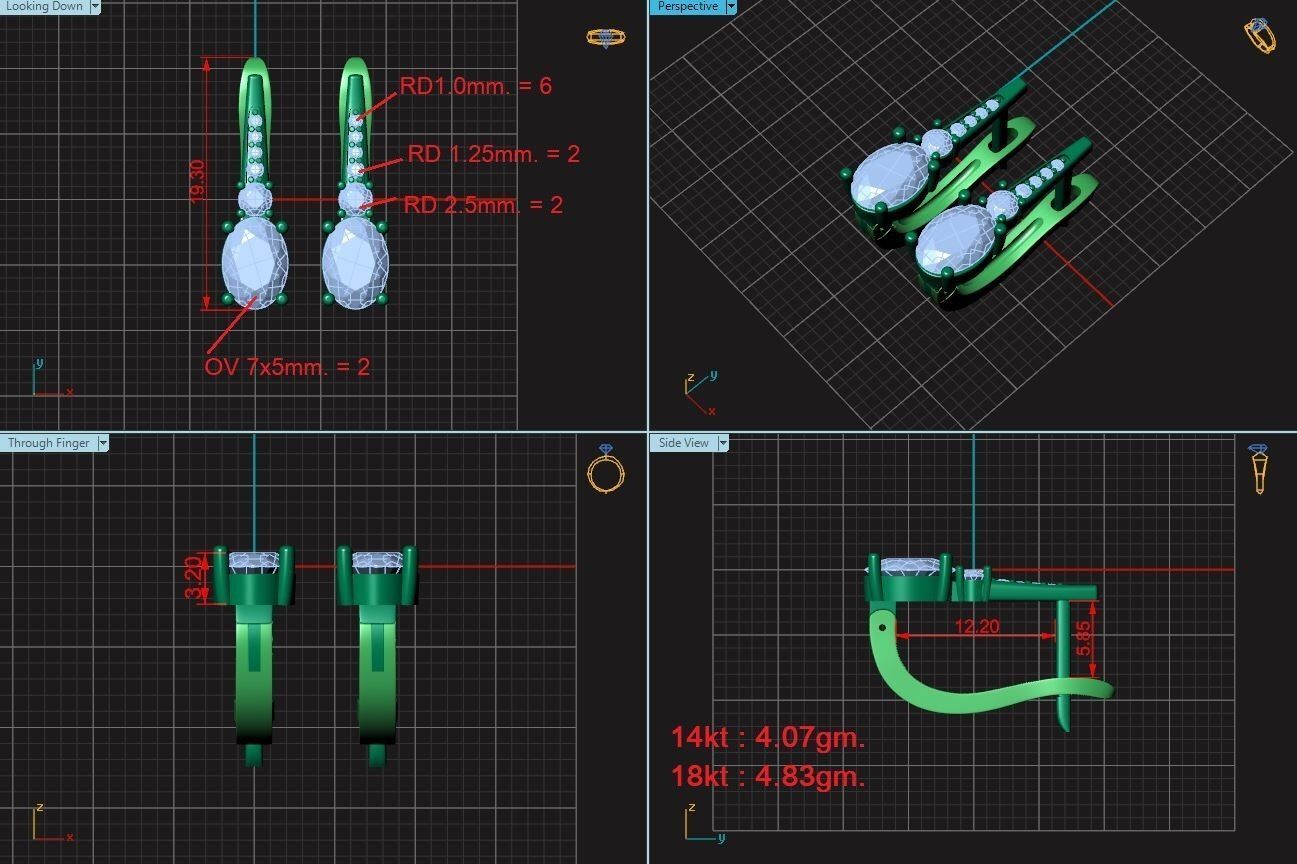 Earrings person gold with diamonds 3D print model_3