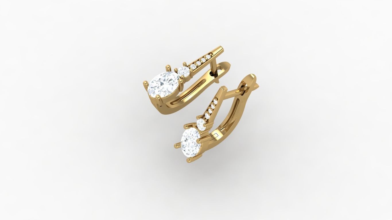 Earrings person gold with diamonds 3D print model_2