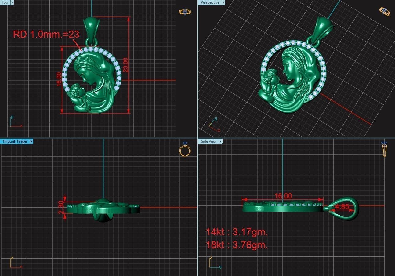 Pendant Mother with Child 3D print model_3