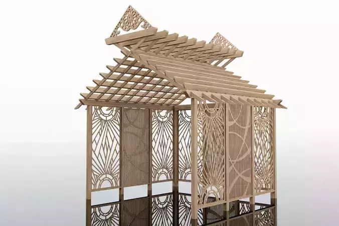 Pergola 4 wooden structure with intricate design