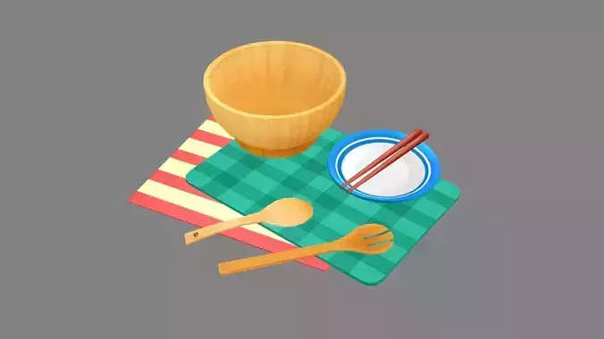 Cartoon tableware-Bowl-Chopsticks-Plate-Spoon-Spatula-Tablecloth
