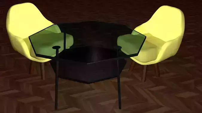 Coffee Glass table and two Armchairs