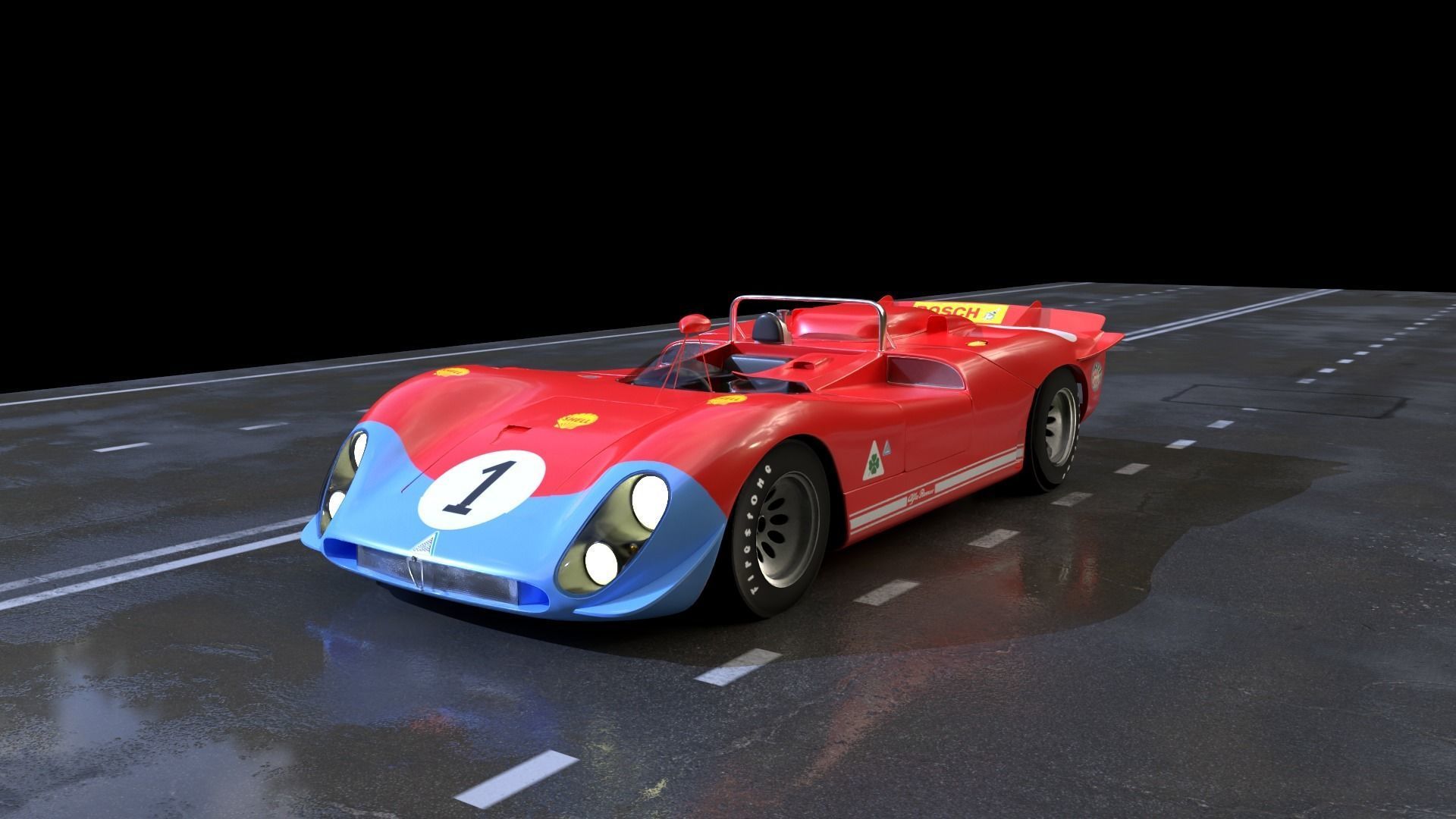 Alfa Romeo T33 Short Tail Race Car Low poly Game-Ready Model Low-poly 3D model_19