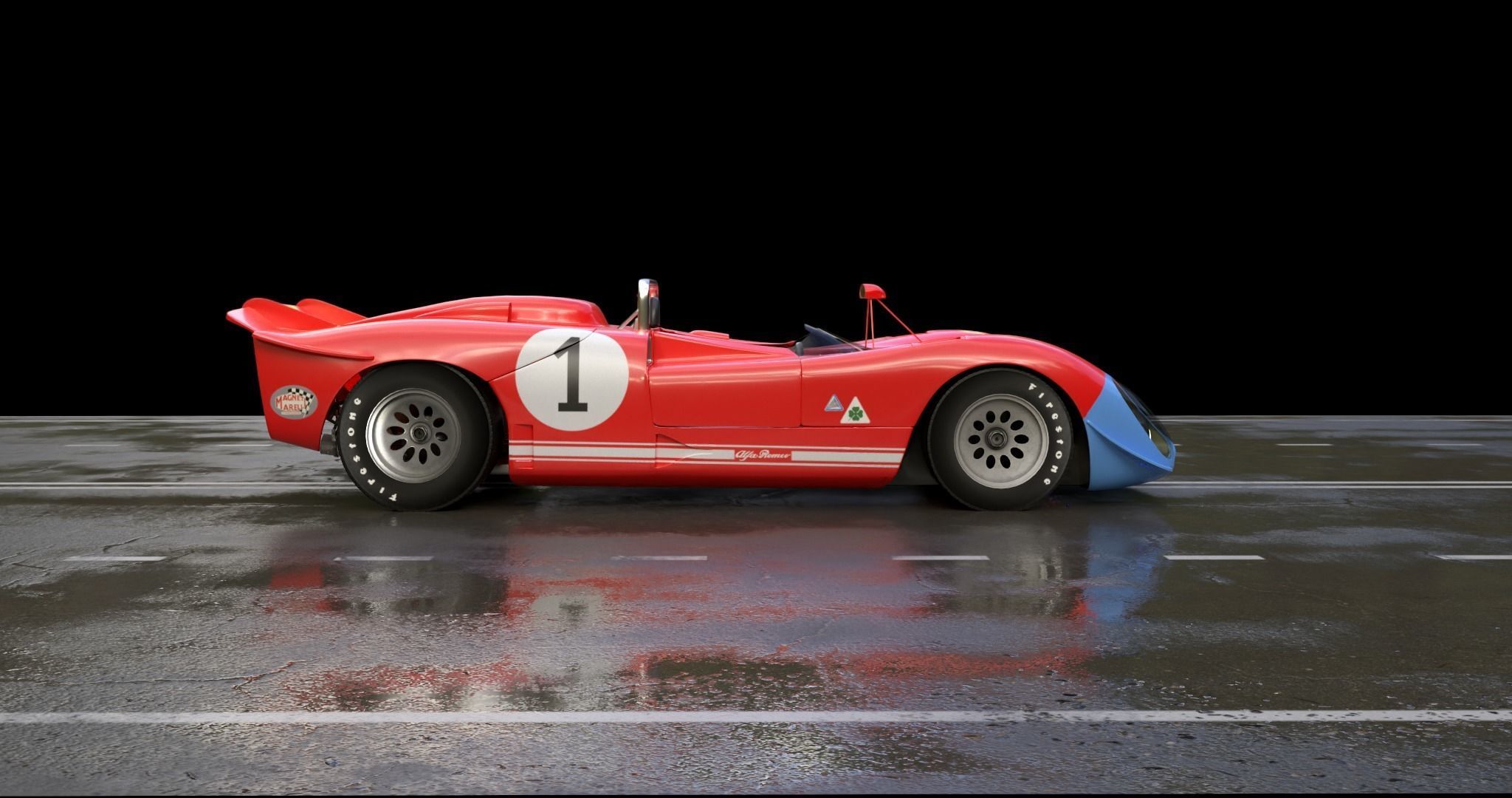 Alfa Romeo T33 Short Tail Race Car Low poly Game-Ready Model Low-poly 3D model_44