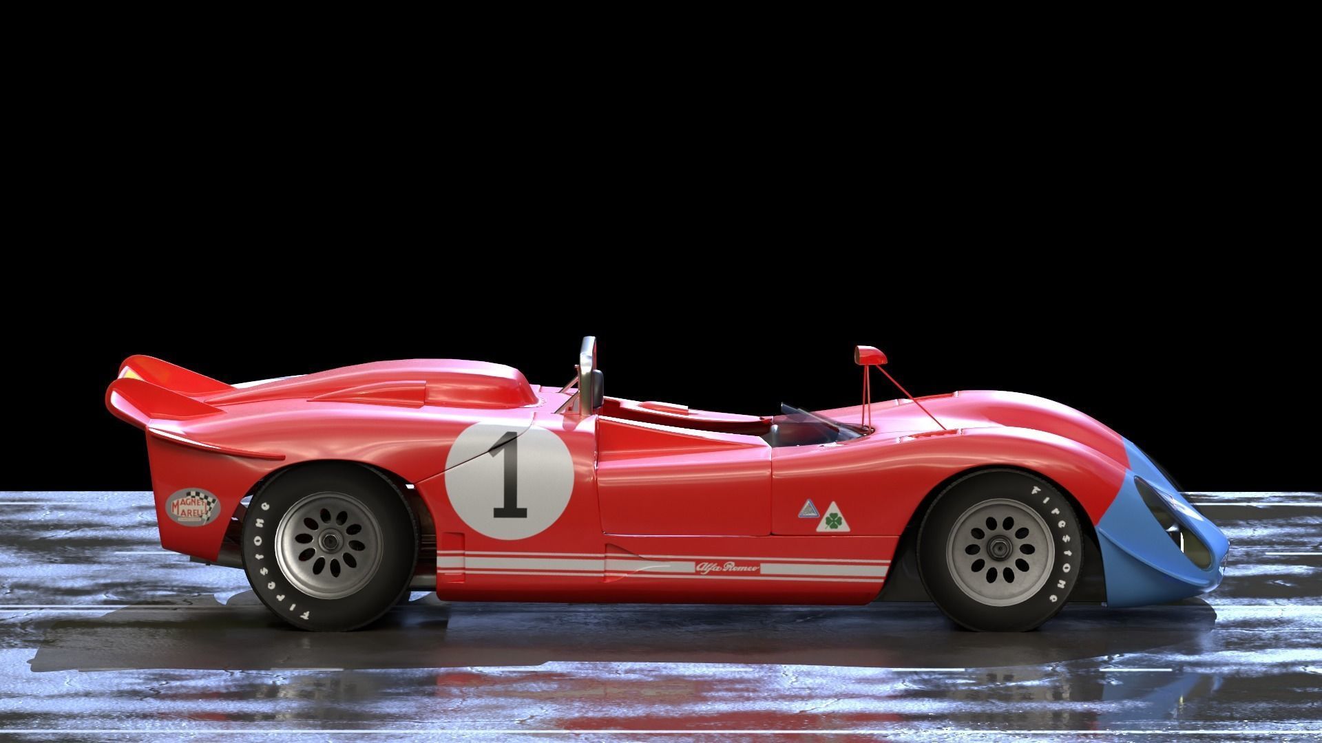 Alfa Romeo T33 Short Tail Race Car Low poly Game-Ready Model Low-poly 3D model_32