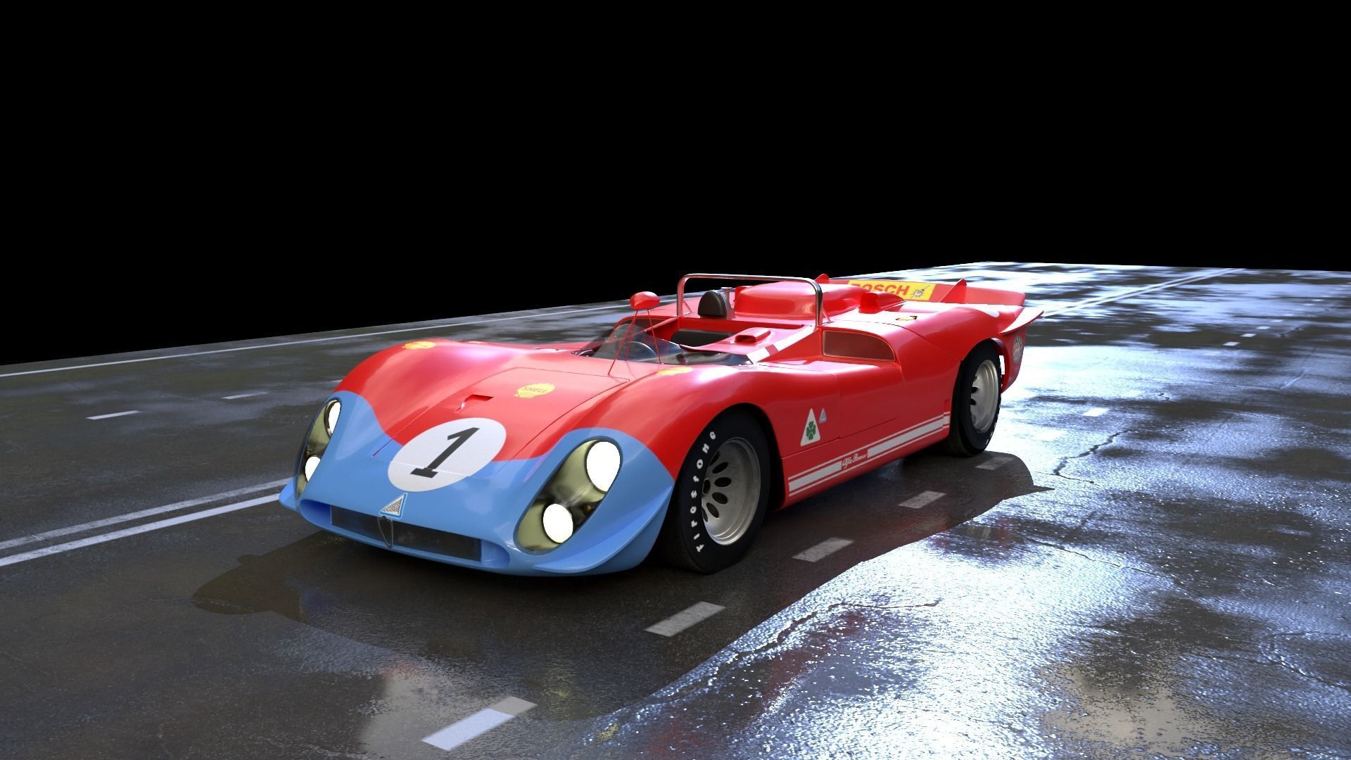 Alfa Romeo T33 Short Tail Race Car Low poly Game-Ready Model Low-poly 3D model_9