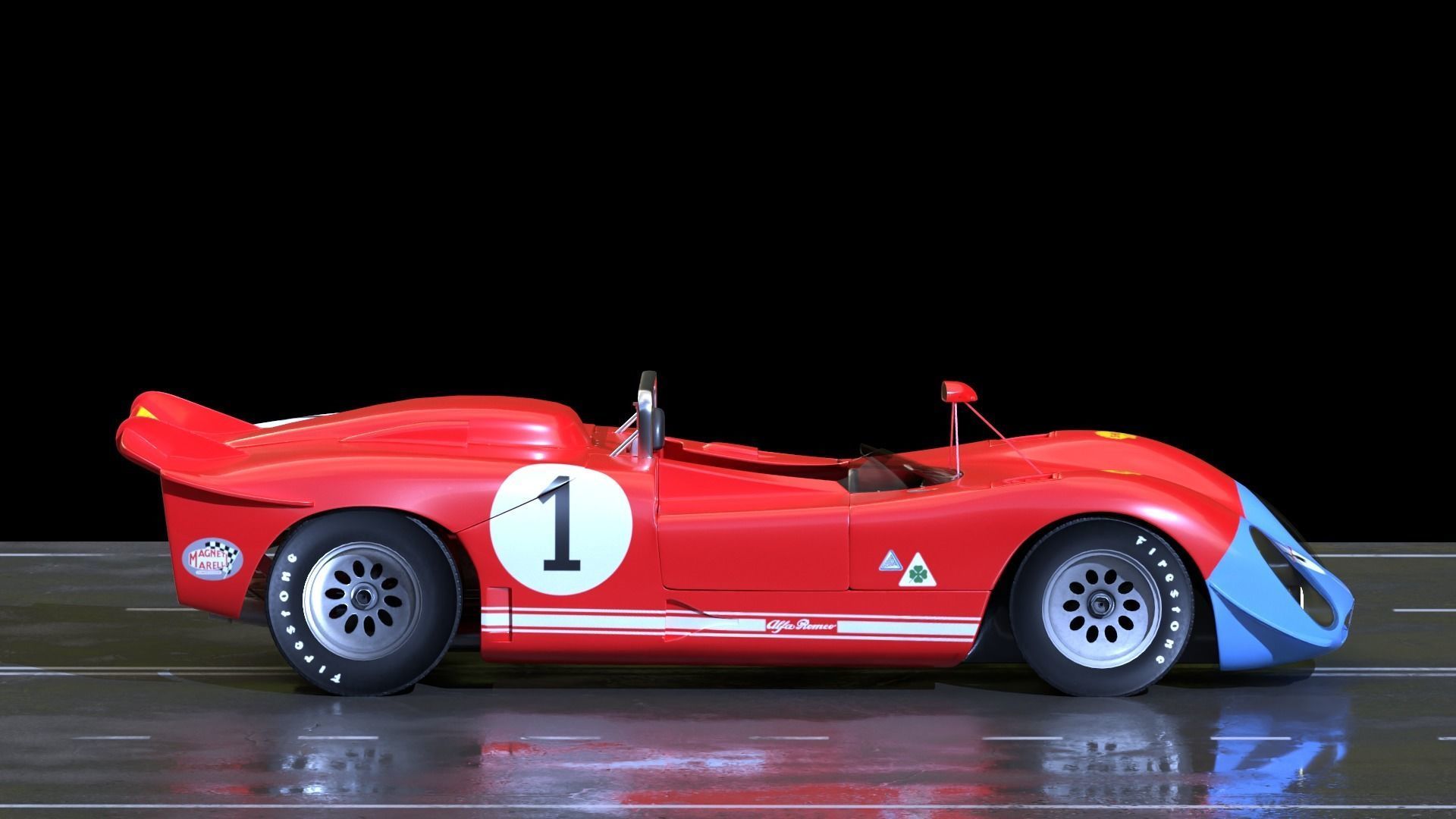 Alfa Romeo T33 Short Tail Race Car Low poly Game-Ready Model Low-poly 3D model_31
