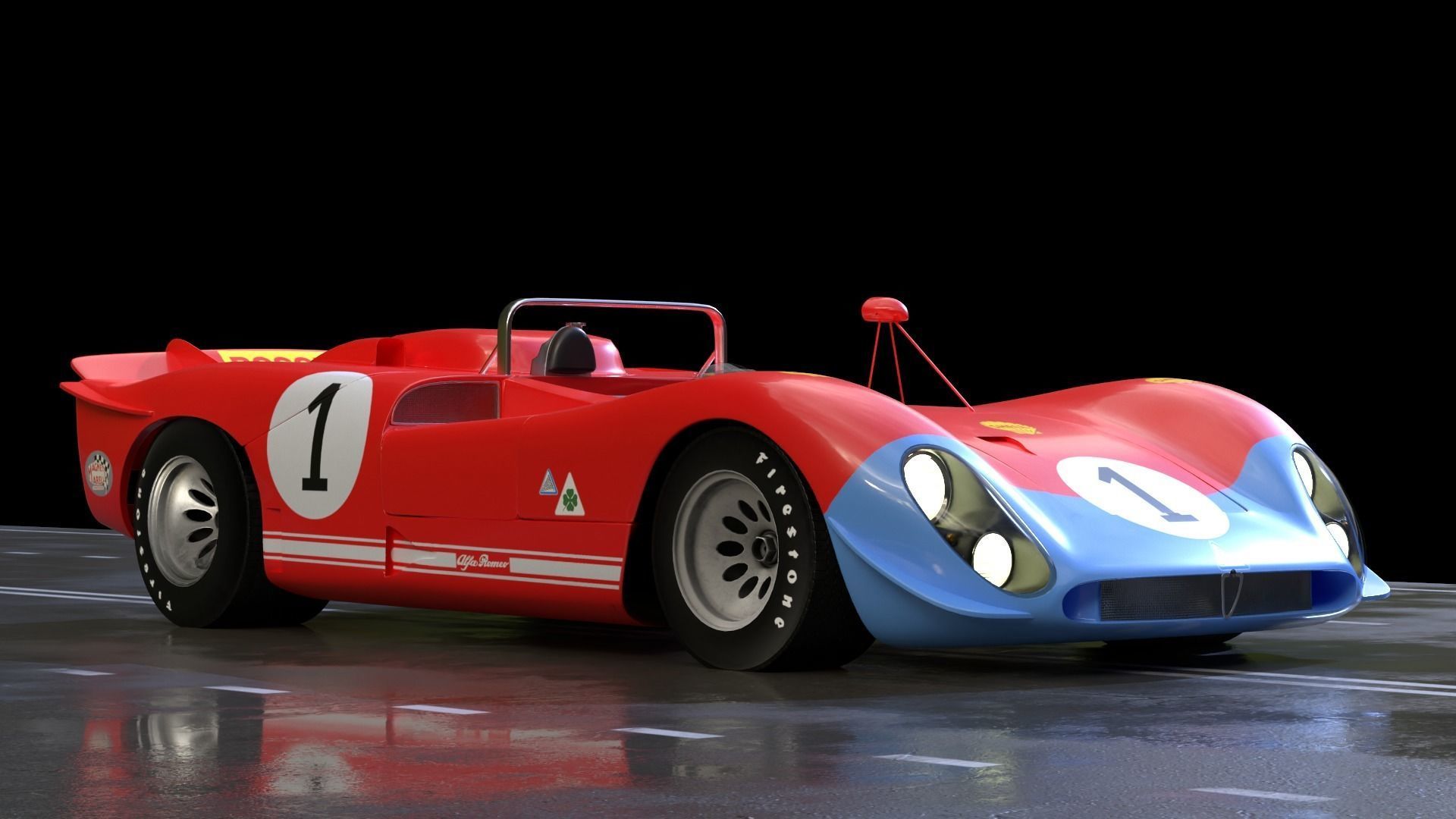 Alfa Romeo T33 Short Tail Race Car Low poly Game-Ready Model Low-poly 3D model_22