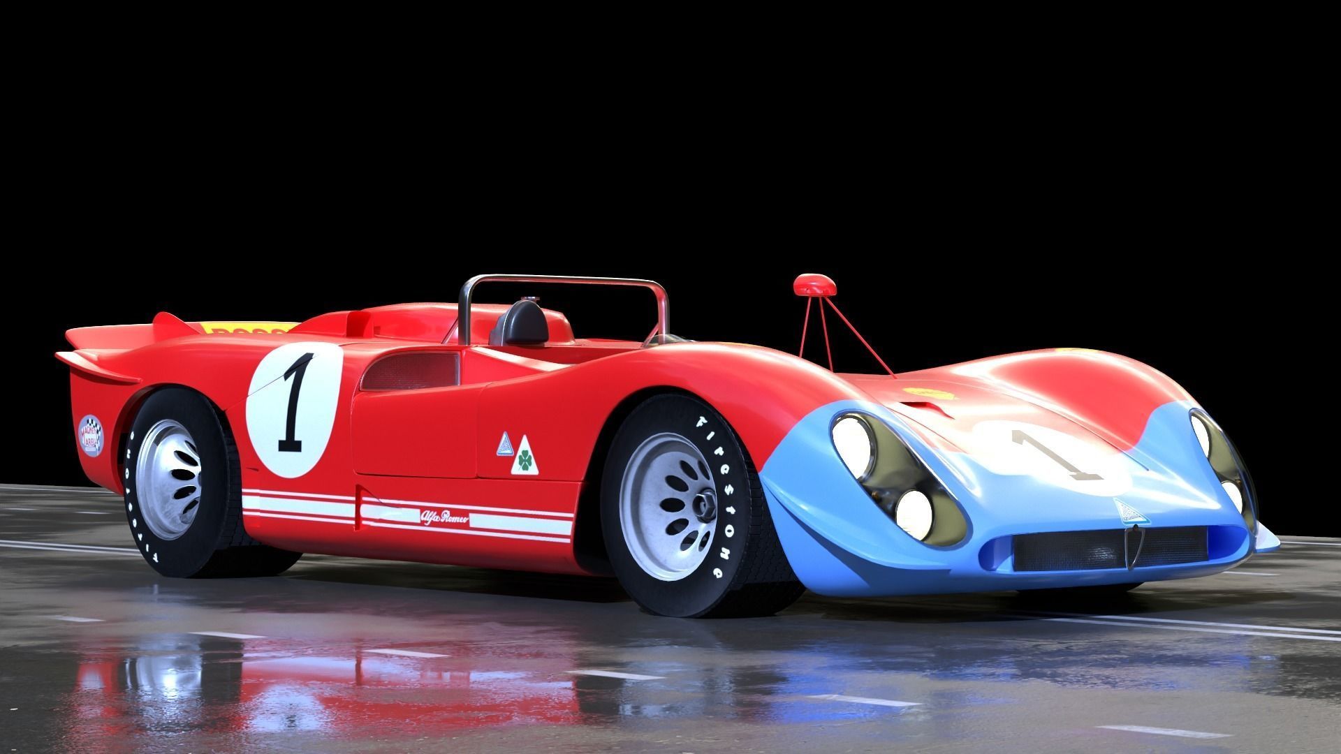 Alfa Romeo T33 Short Tail Race Car Low poly Game-Ready Model Low-poly 3D model_26