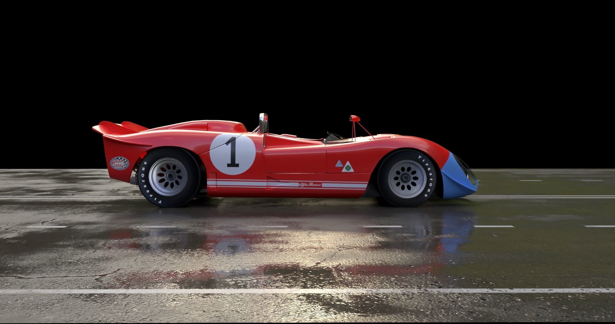 Alfa Romeo T33 Short Tail Race Car Low poly Game-Ready Model Low-poly 3D model_38