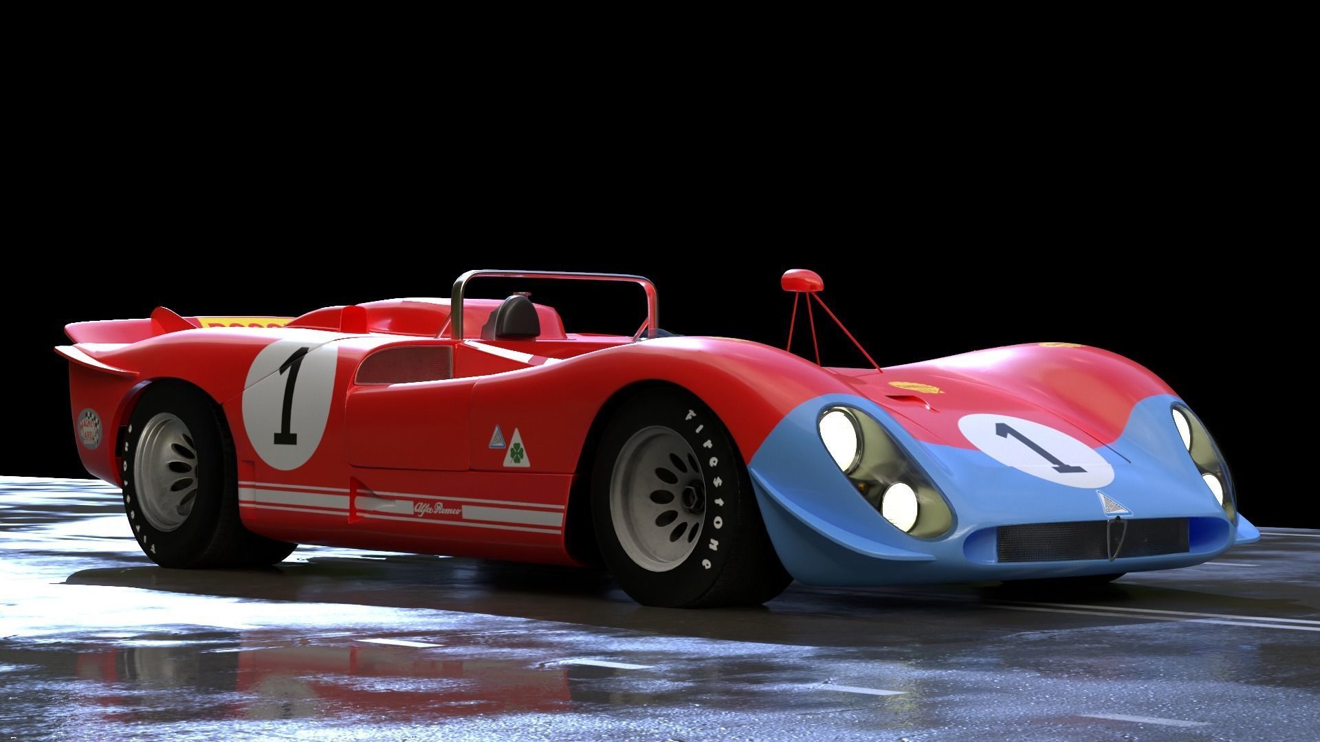 Alfa Romeo T33 Short Tail Race Car Low poly Game-Ready Model Low-poly 3D model_18