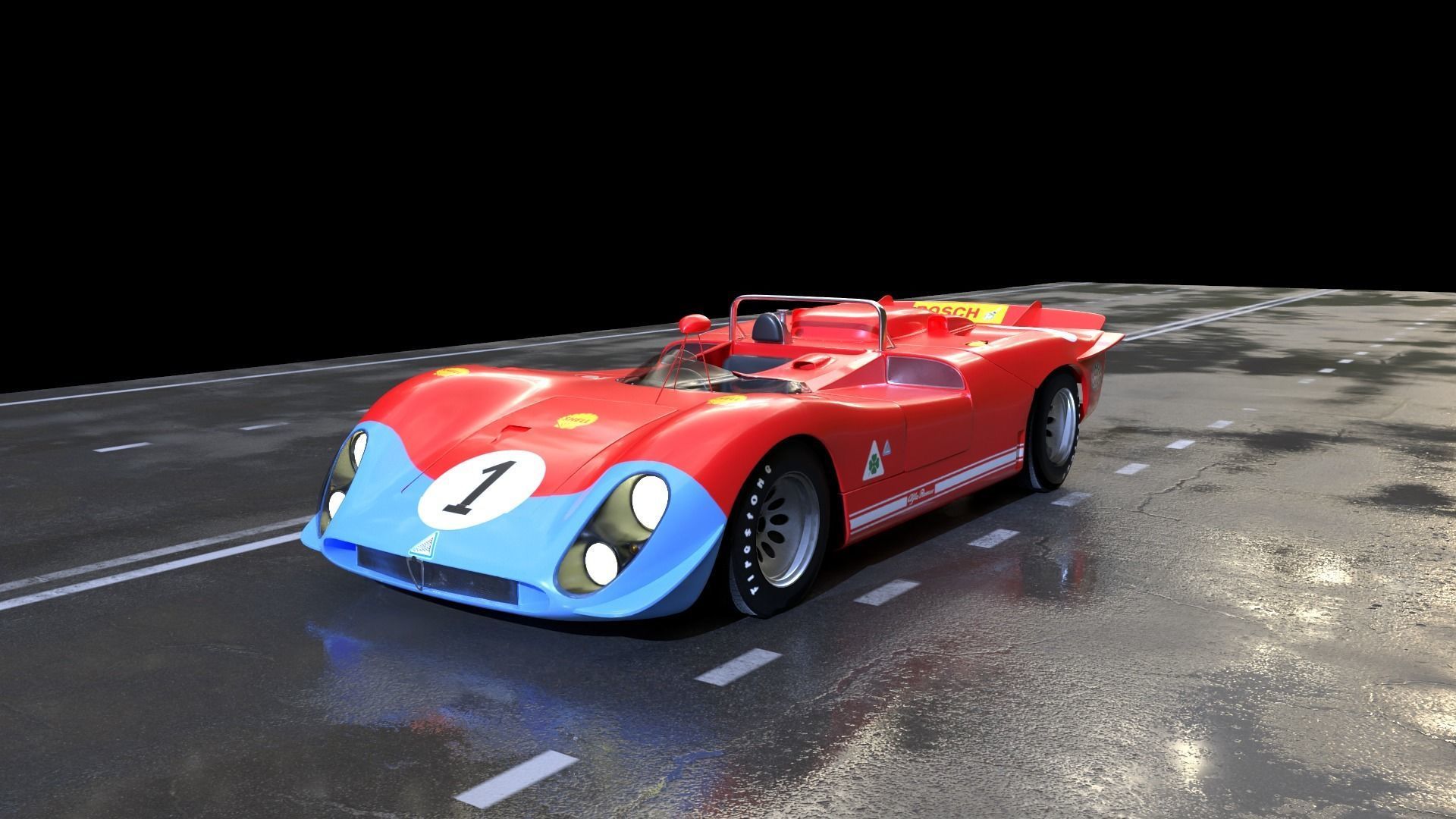 Alfa Romeo T33 Short Tail Race Car Low poly Game-Ready Model Low-poly 3D model_10