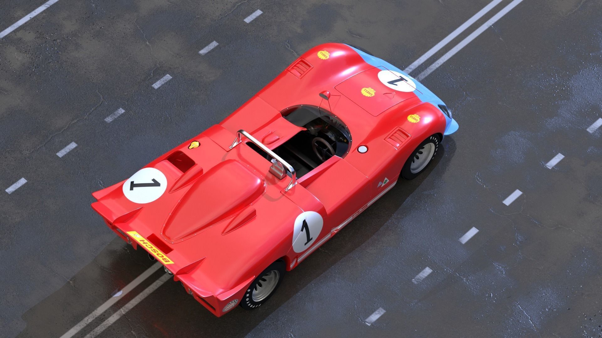 Alfa Romeo T33 Short Tail Race Car Low poly Game-Ready Model Low-poly 3D model_43