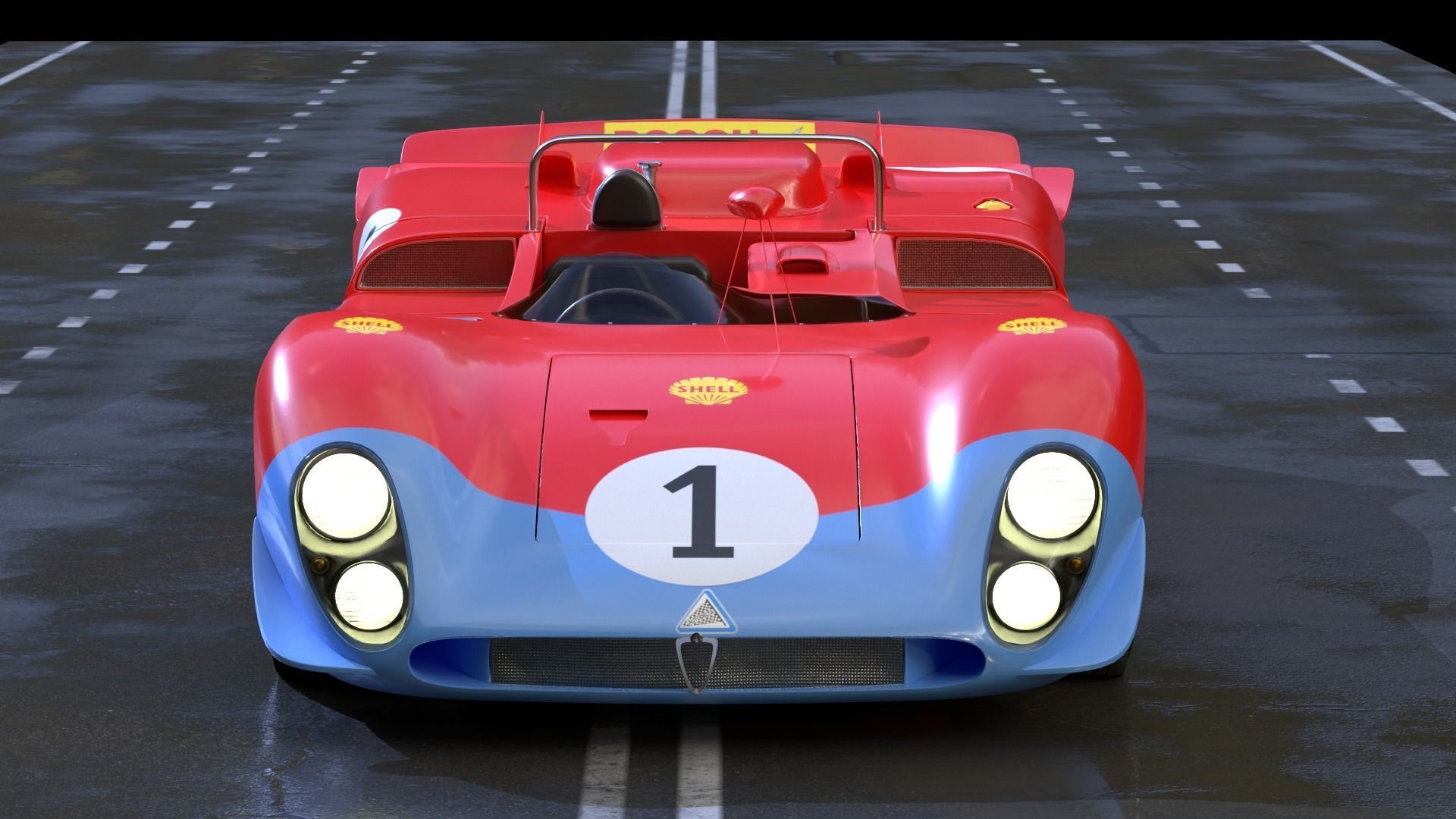 Alfa Romeo T33 Short Tail Race Car Low poly Game-Ready Model Low-poly 3D model_48