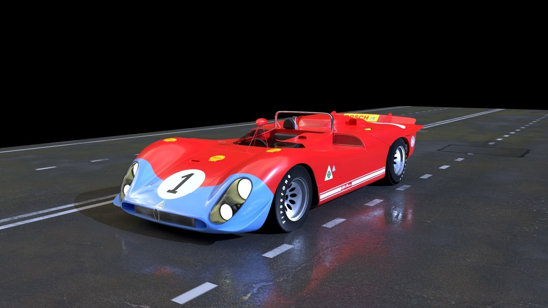 Alfa Romeo T33 Short Tail Race Car Low poly Game-Ready Model Low-poly 3D model_12