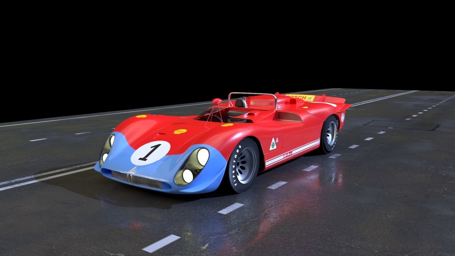 Alfa Romeo T33 Short Tail Race Car Low poly Game-Ready Model Low-poly 3D model_13
