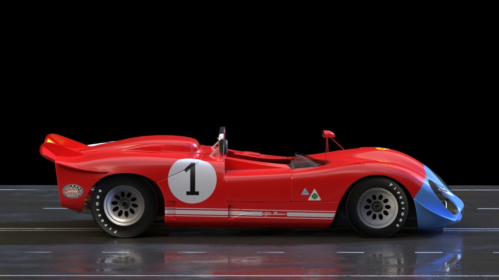 Alfa Romeo T33 Short Tail Race Car Low poly Game-Ready Model Low-poly 3D model_29