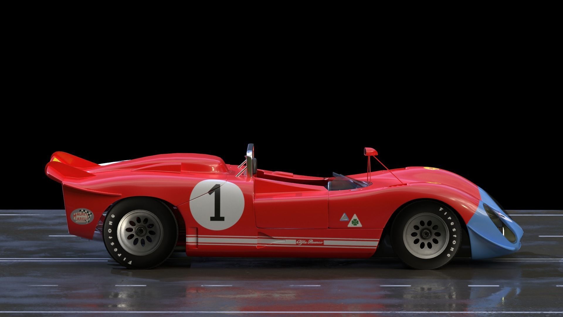 Alfa Romeo T33 Short Tail Race Car Low poly Game-Ready Model Low-poly 3D model_27