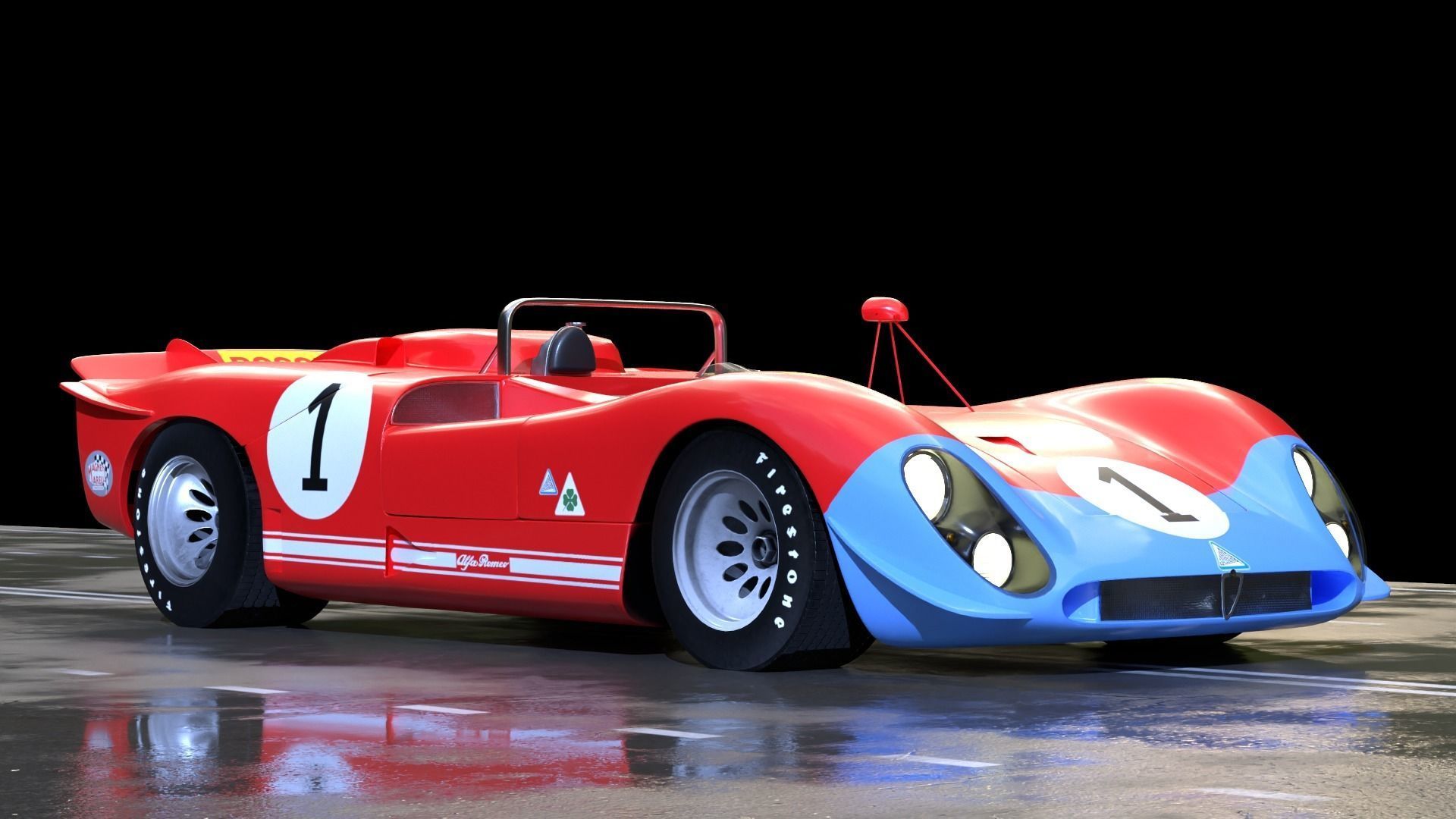 Alfa Romeo T33 Short Tail Race Car Low poly Game-Ready Model Low-poly 3D model_28
