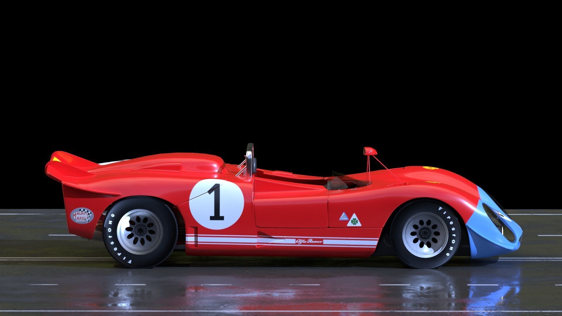 Alfa Romeo T33 Short Tail Race Car Low poly Game-Ready Model Low-poly 3D model_30