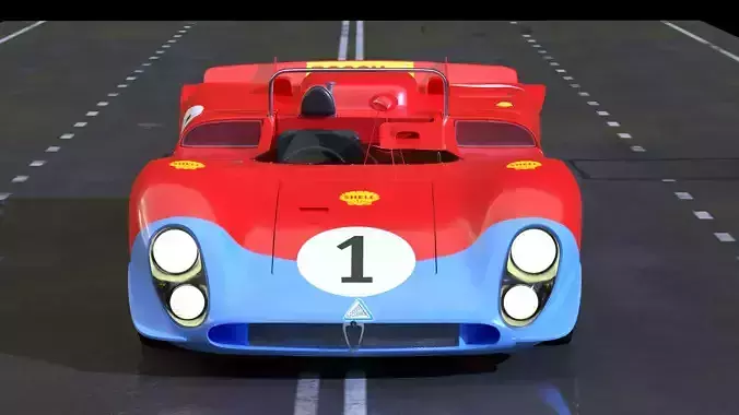 Alfa Romeo T33 Short Tail Race Car Low poly Game-Ready Model Low-poly 3D model