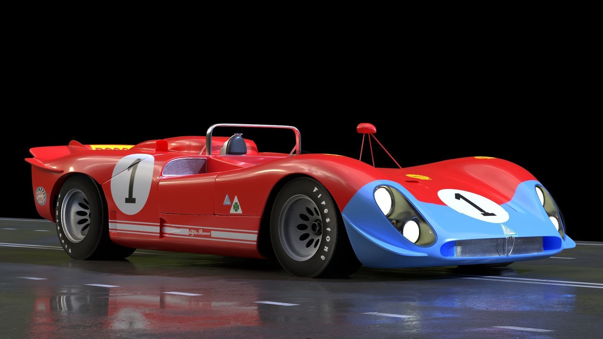 Alfa Romeo T33 Short Tail Race Car Low poly Game-Ready Model Low-poly 3D model_25