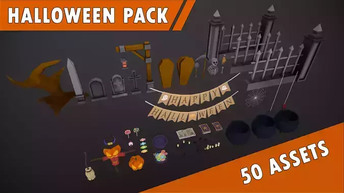 HALLOWEEN PACK - DECORATION AND CEMETERY 3D Model Collection