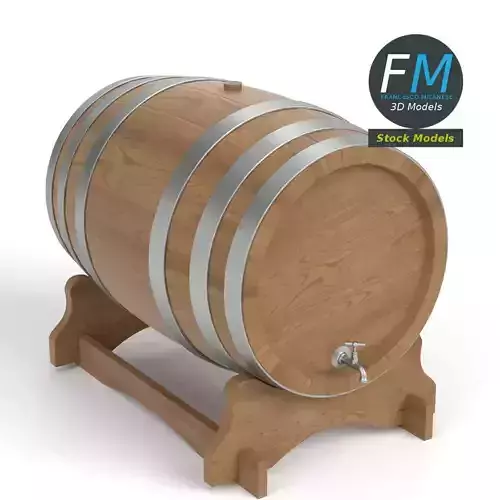 Wooden barrel with faucet 3D model