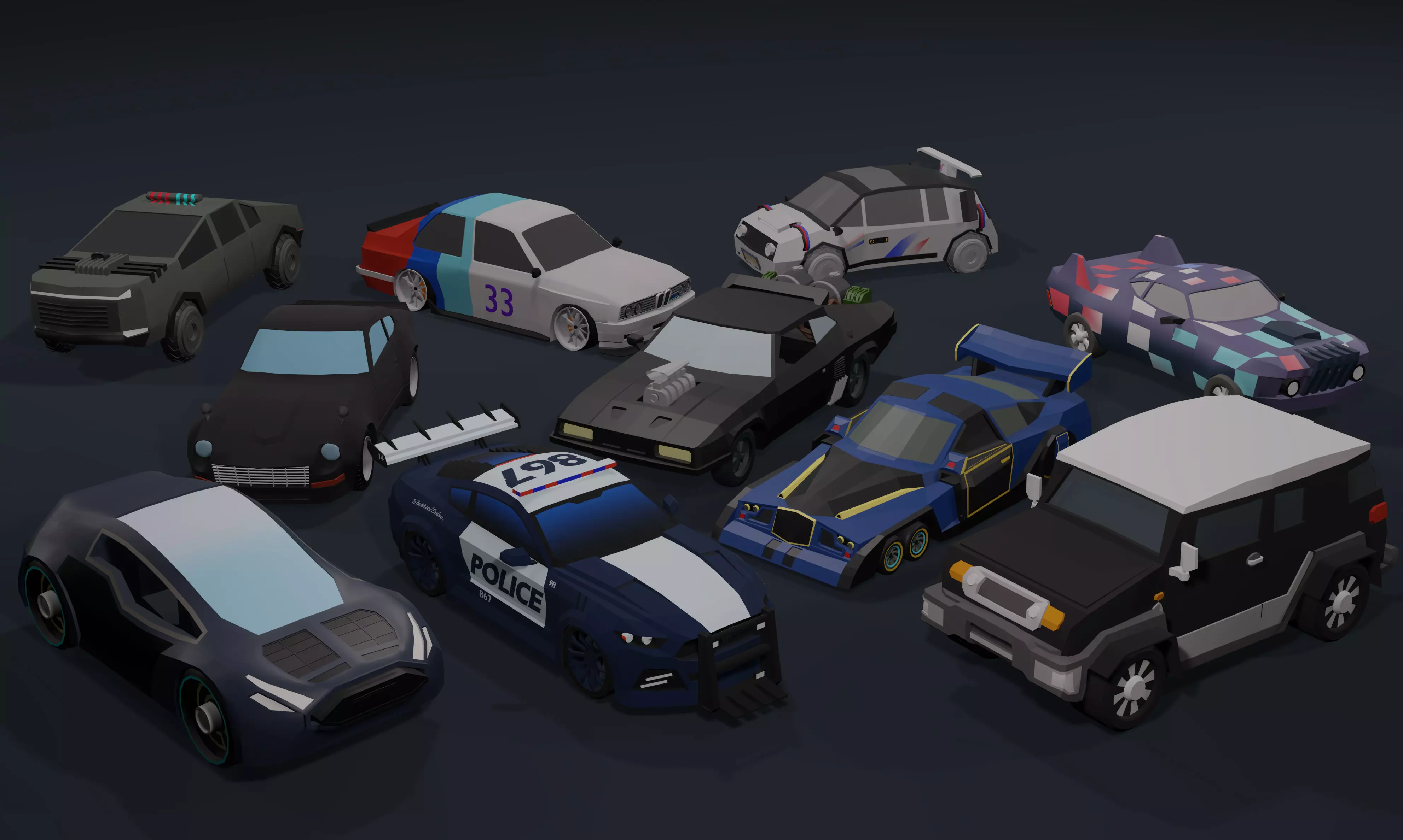Low poly cars package Low-poly 3D model_0