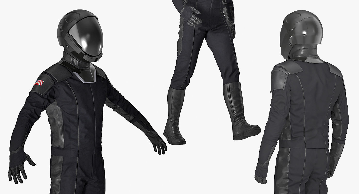 Sci Fi Astronaut Suit Black Rigged 3D model_10