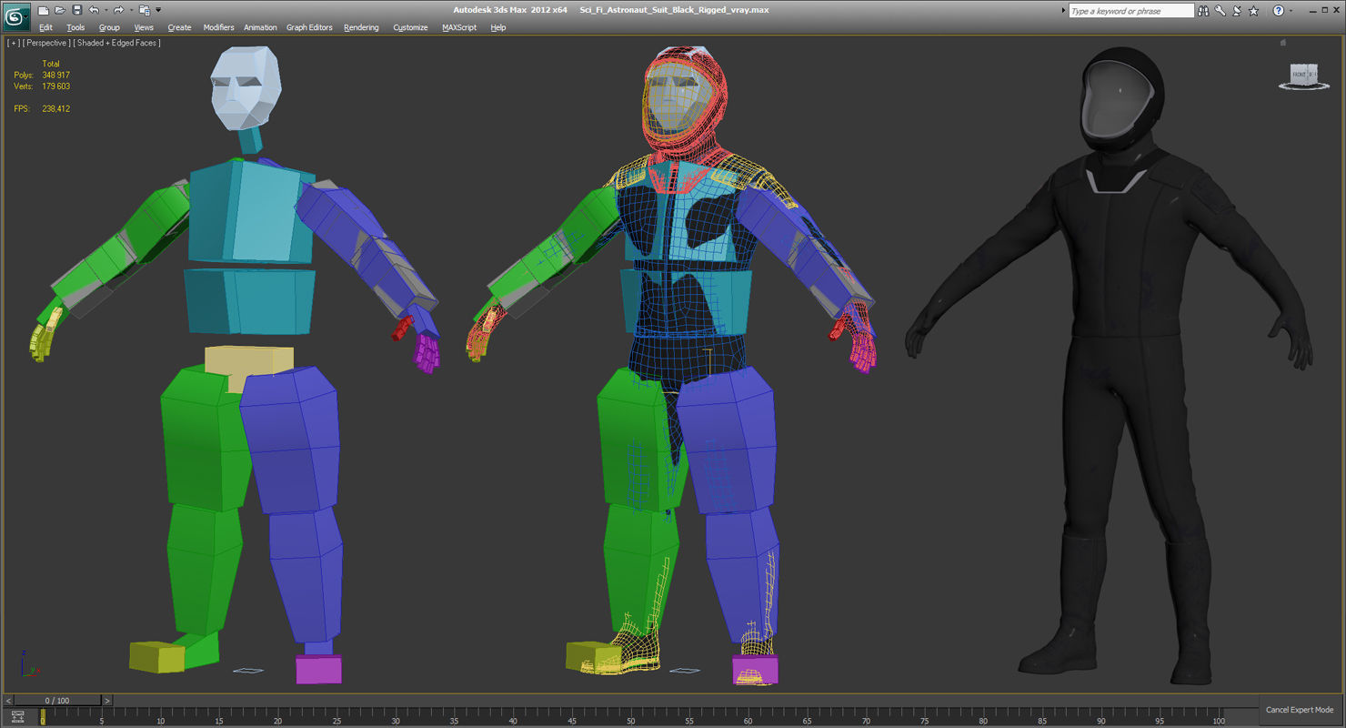 Sci Fi Astronaut Suit Black Rigged 3D model_19